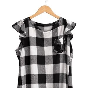 Black & White Buffalo Check Ruffle Sleeve Top Women’s XL